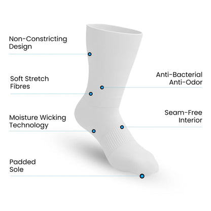 Padded Easy-Stretch Crew Socks – White